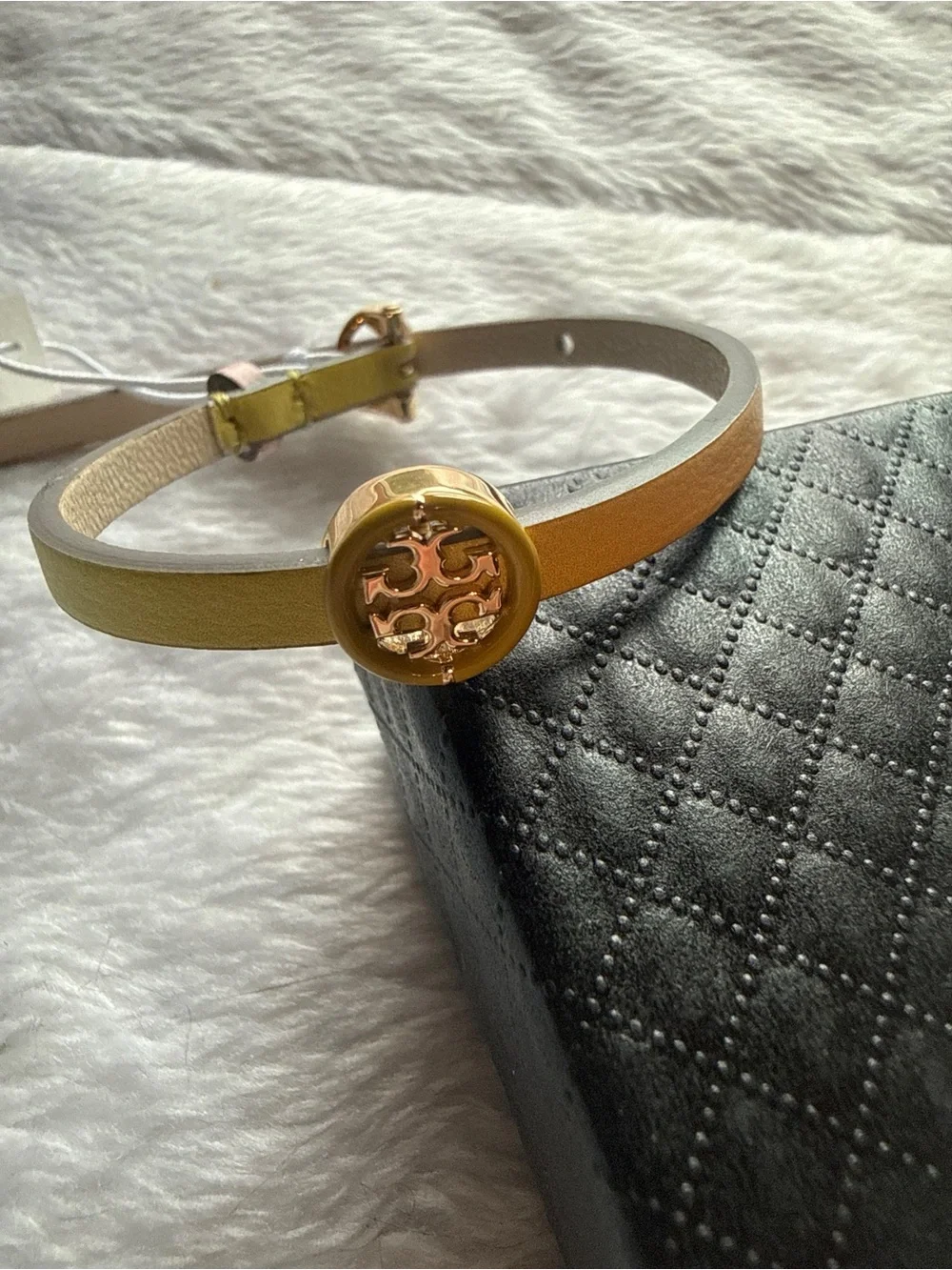Tory Burch Degrade Yellow Pink Logo Leather Bracelet